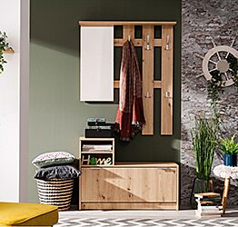 Mobili ingresso con scarpiera, specchiera e appendiabiti, Rovere, scontato
