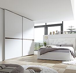 Camere matrimoniale Bianca Opaco e Noce Dark con letto ecopelle bianco e armadio H.248