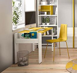 Scrivania con portariviste, finitura Larice bianco e Giallo grano