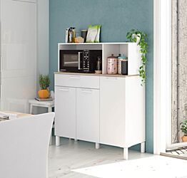 Mobile multiuso, 3 ante, 1 cassetto e 1 ripiano bianco artik e rovere canadian