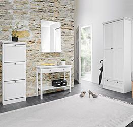 Composizione d'ingresso con Consolle, Scarpiera 3 ante e Armadietto 2 ante, finitura Bianca