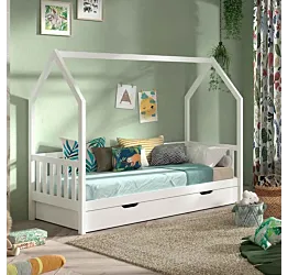 Letto montessoriano a casetta, 208x169x98 h cm, color Bianco