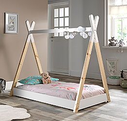 Lettino montessoriano bambini 70x140, Pino naturale e Bianco laccato