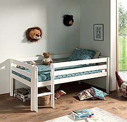 Lettino per bambini con scaletta, Bianco laccato