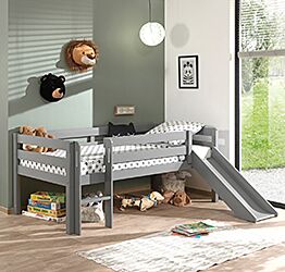 Camerette con scivolo, lettino per bambini con scivolo, Grigio laccato