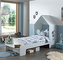 Letto singolo design casetta per bambini, bianco laccato