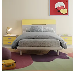 Letto una piazza e mezza, L.128 H.90, Cenere wood e Giallo Zenzero Shop