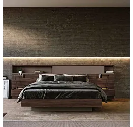 Letto matrimoniale contenitore, Bronzo e Noce moro, L.300