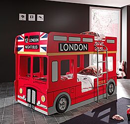 Lettino castello design bus londinese, Rosso, Grigio e Nero, a prezzo scontato