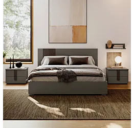 Letto matrimoniale, Grigio cenere e Cannettato grigio, 160x190