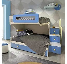 Letto castello 1 piazza e mezza, con scaletta contenitiva, Nuvola frassino e Cielo Zenzero Shop