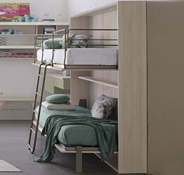 Letto castello a scomparsa, finitura Ciliegio bianco e Rovere white