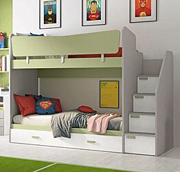 Letto a castello scontato in finitura Grigio dorian, Oliva e Rovere bianco