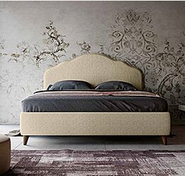 Letto con testata retrofinita, matrimoniale, finitura tessuto panna