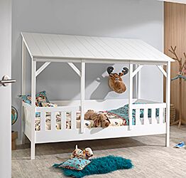 Letto montessoriano singolo con tetto, finitura Bianco laccato