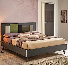 Letto matrimoniale Yan in finitura Grafite con inserti in tessuto