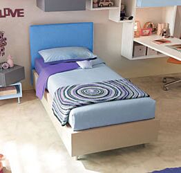 Letto singolo contenitore Zen Moretti Compact, tessuto VL 17 e Crema laccato