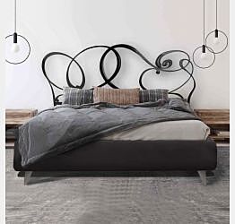 Letto matrimoniale in ferro con contenitore, Grigio Polvere