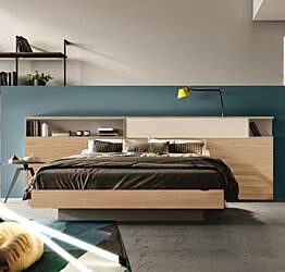 Letto matrimoniale contenitore Noce biondo, Visone e Orzo, Made in Italy