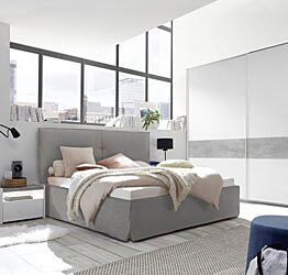 Letto matrimoniale in ecopelle cemento, made in Italy