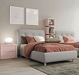 Letto singolo tessuto Grigio dorian con piedini Cipria