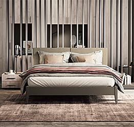 Letto matrimoniale con alloggiamento posteriore, finitura Moka e Papyrus