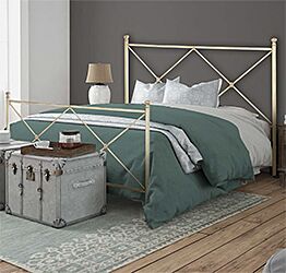 Letto in ferro Babbitt matrimoniale, finitura Avorio anticato oro