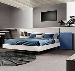 Letto matrimoniale moderno bianco altea con inserto tessuto azzurro