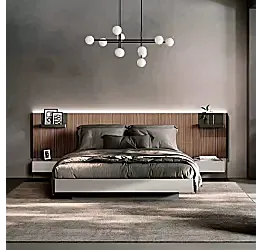 Letto matrimoniale contenitore Efeso, finitura cannettato e grigio seta