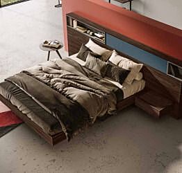 Letto matrimoniale contenitore King size, 180x200, blu petrolio e noce moro