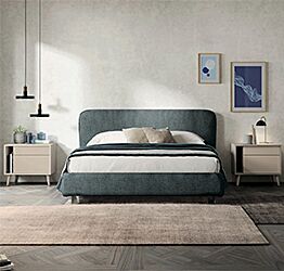 Letto matrimoniale imbottito, finitura tessuto Smoke