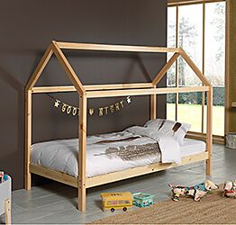 Letto singolo montessoriano casetta in pino massello, finitura naturale