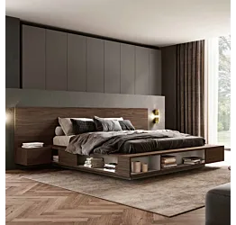Letto matrimoniale con librerie integrate, , 160x190, Noce moro e Argilla