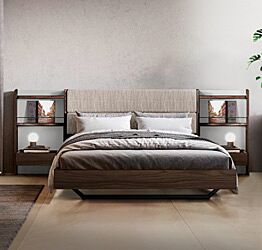 Letto matrimoniale Ester, finitura Noce moro e Grigio seta con testata tessuto Grigio