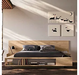 Letto matrimoniale con librerie integrate, , 160x190, Noce biondo e Bronzo
