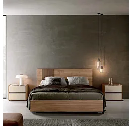 Letto matrimoniale, Noce biondo e Cannettato, 160x190