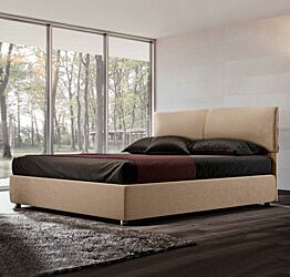 Letto matrimoniale sfoderabile, testata retrofinita tessuto Nocciola