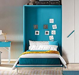 Innovativo Letto a scomparsa una piazza e mezza, colore Oceano 