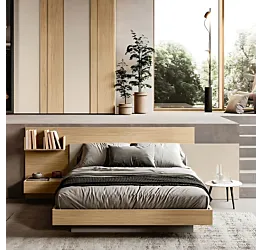 Letto matrimoniale contenitore, Orzo e Noce biondo, testiera riducibile