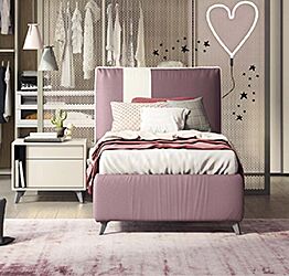 Letto singolo ragazza in ecopelle Malva e Bianco candido