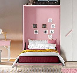 Letto a scomparsa per ragazzi una piazza e mezza, colore Cipria