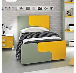 Letto singolo Tetris con contenitore in finitura Girasole e Salvia