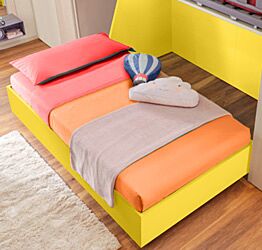 Letto sommier piazza e mezza con ruote, finitura Giallo senape Zenzero Shop