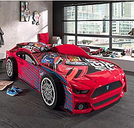 Letto auto bambini, finitura laccato rosso