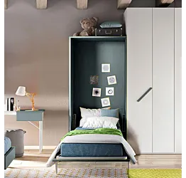 Letto salvaspazio verticale, a scomparsa in finitura Blu reale