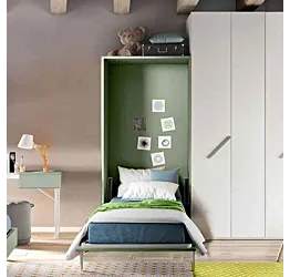 Letto salvaspazio verticale, a scomparsa in finitura Salvia