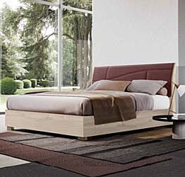 Letto matrimoniale king size finitura Olmo Natura e Bordeaux
