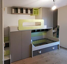 Soppalco per camerette Desirè, finitura, Betulla, Brown, Talco e Verde Acido