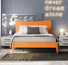 Letto una piazza e mezza Winner con testata in legno, finitura Papaya