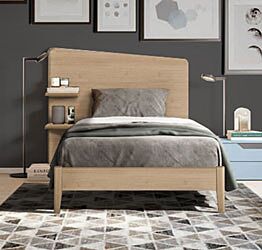 Letto singolo Edge Plus con testata in legno, finitura Royal Oak